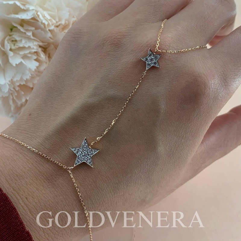 Слейв браслет из красного золота с Фианитами