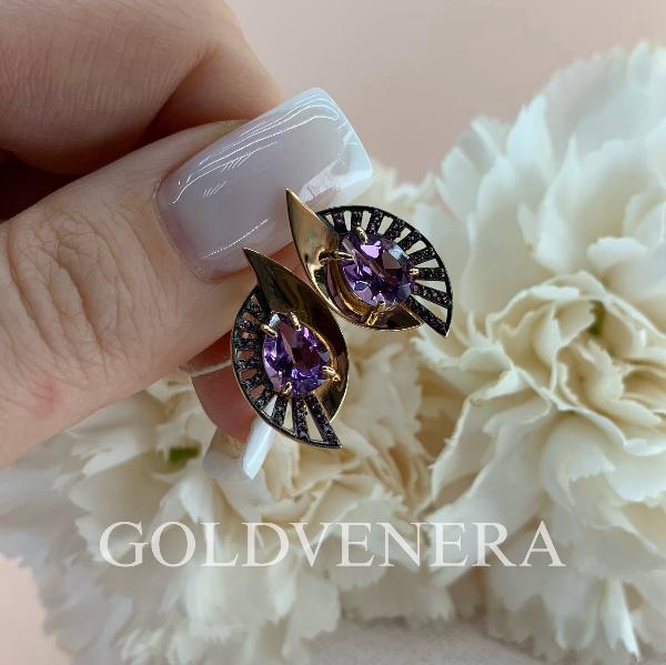 Серьги из красного золота с ярким Аметистом