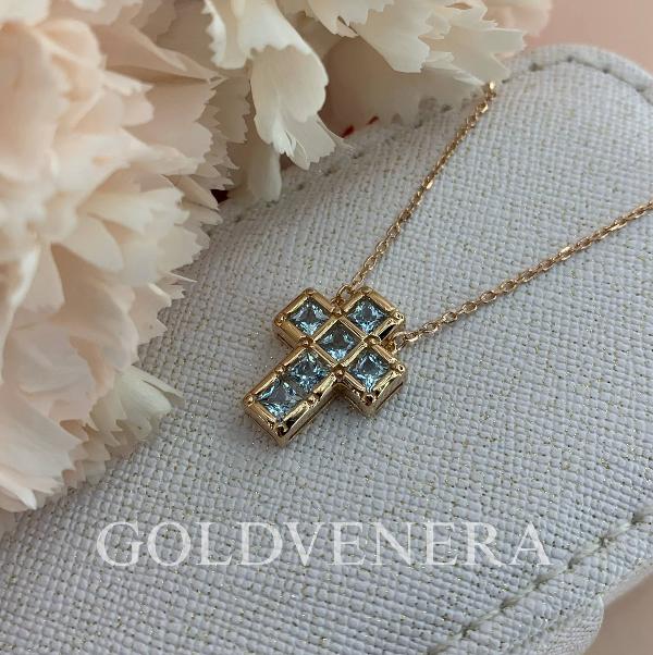 Колье "Крест" из красного золота с Топазами