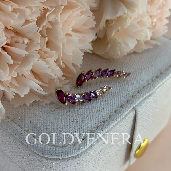 Серьги-каффы из красного золота с Миксом камней