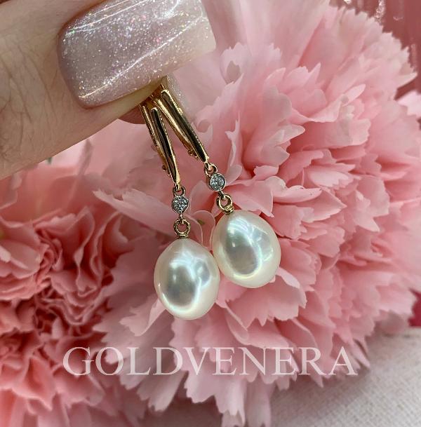 Серьги из красного золота 585 пробы с жемчугом