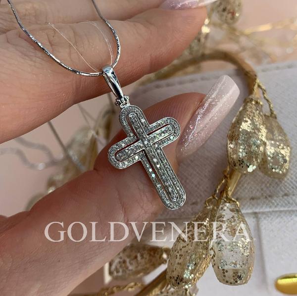 Шикарный крест из белого золота 585 пробы с Бриллиантами