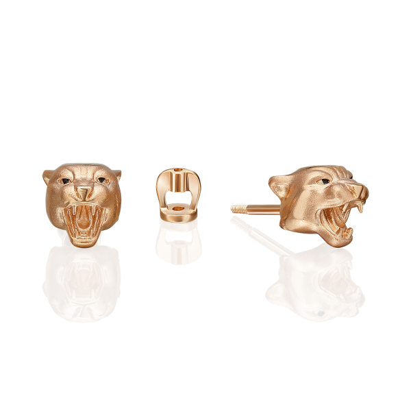 Золотые серьги-пусеты «Пантеры» с эмалью
