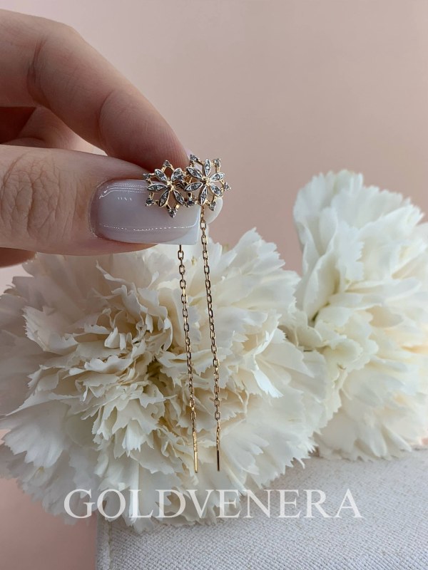 Серьги-Протяжки из красного золота 585 пробы с циркониями