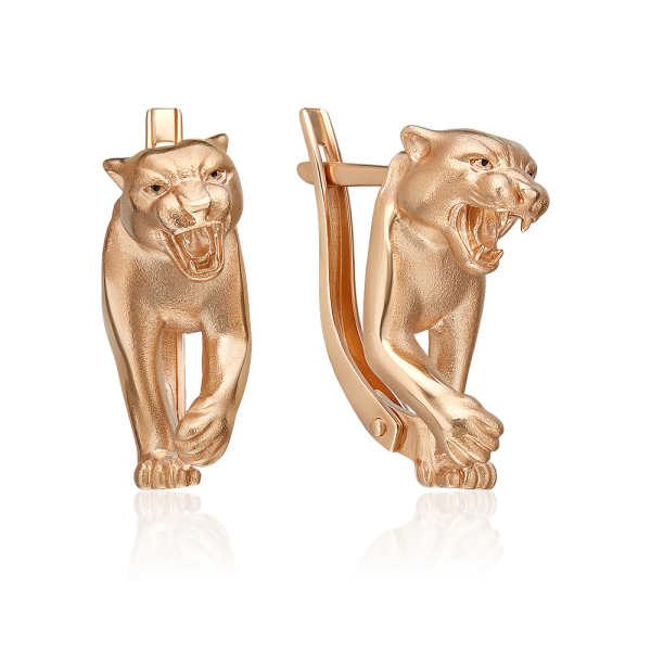 Золотые серьги «Пантеры» с эмалью