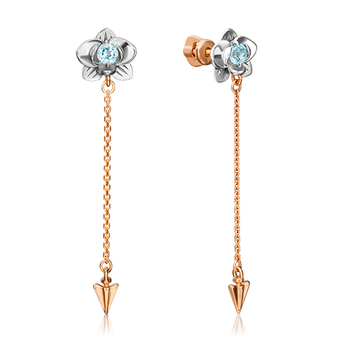 Золотые серьги-пусеты «Орхидеи» (пожелание любви) с топазом