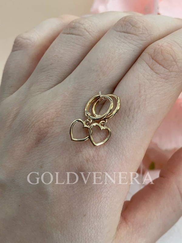 Серьги "Сердечки" из красного золота 585 пробы