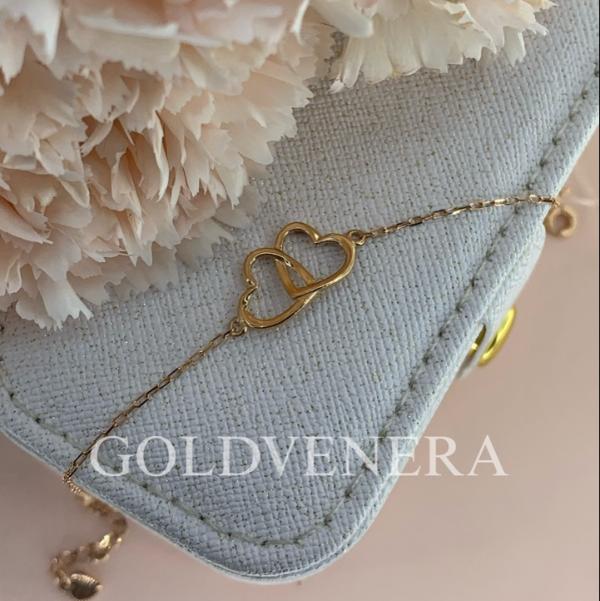 Браслет "Двойное сердце" из красного золота 585 пробы