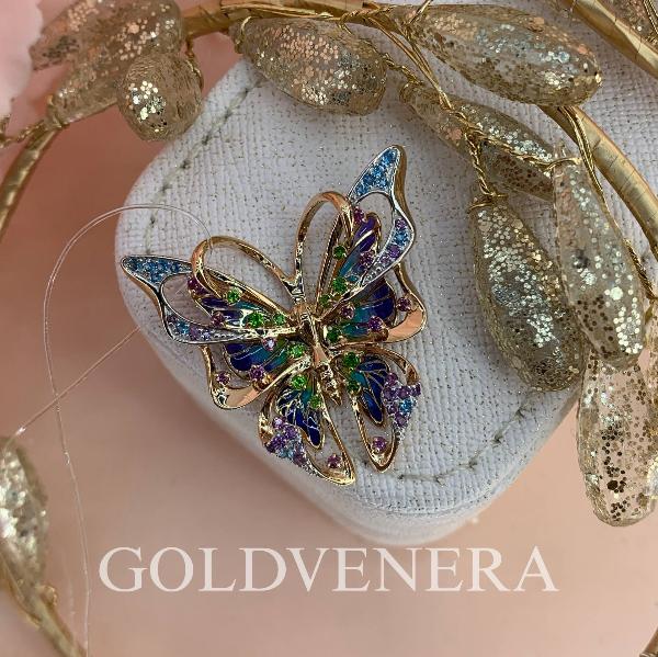 Подвеска "Бабочка" из красного золота с эмалью