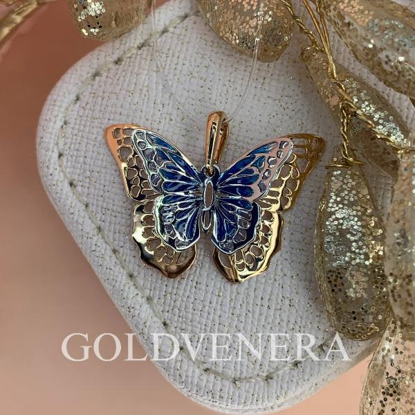 Подвеска "Тропическая красавица" из красного золота с эмалью