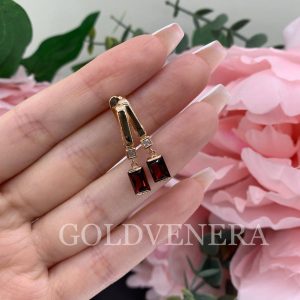 Золотые серьги с гранатом и фианитами