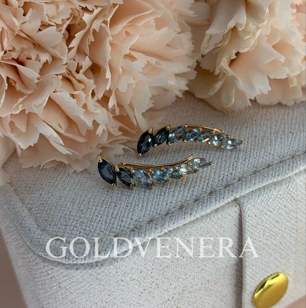 Серьги-каффы из красного золота 585 пробы с Топазом