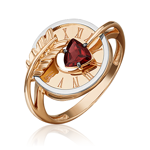 Золотое кольцо «Обгоняя время» (пожелание удачи) с гранатом