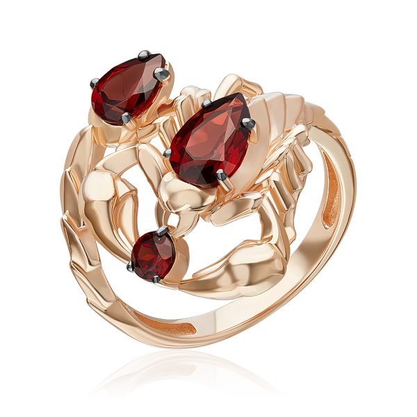 Золотое кольцо «Скорпион» с гранатами