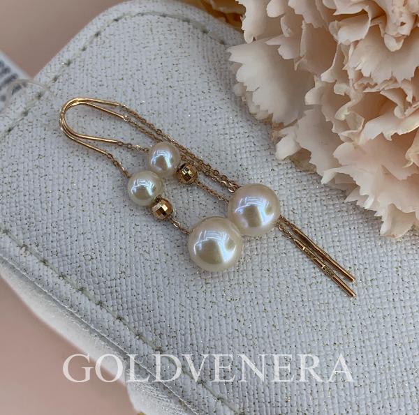 Серьги-протяжки из красного золота 585 пробы с Жемчугом