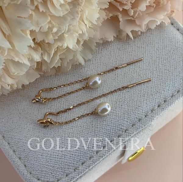 Серьги-протяжки из красного золота с Жемчугом