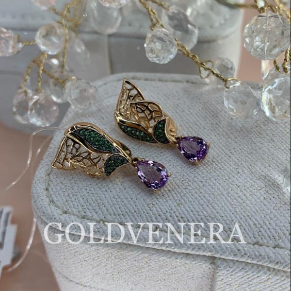 Серьги из красного золота с Аметистом и Фианитами