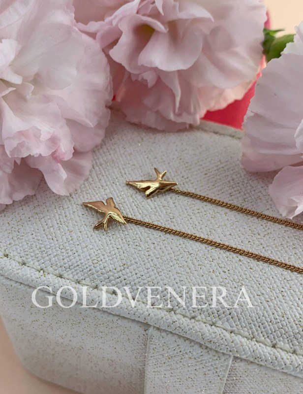 Серьги-Протяжки "Ласточки" из красного золота