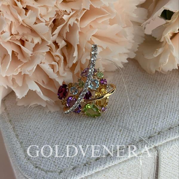 Подвеска "Сердце" из красного золота 585 пробы с Миксом натуральных камней