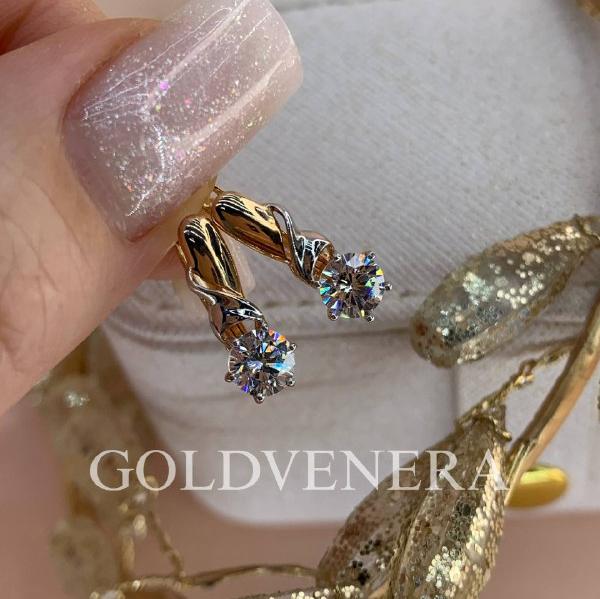 Серьги из комбинированного золота 585 пробы с Фианитами