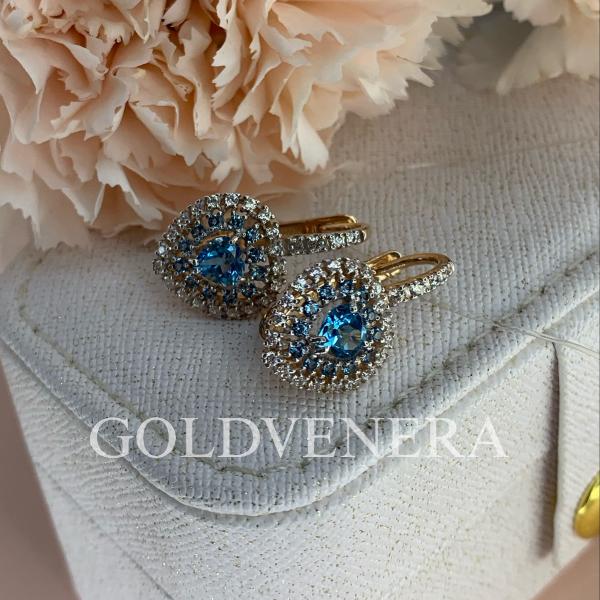 Серьги из красного золота 585 пробы с ярким Топазом Swiss