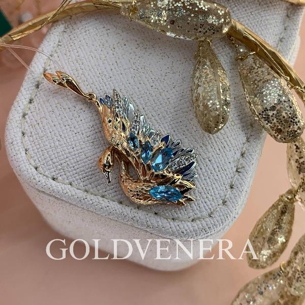 Подвеска "Нежный лебедь" из красного золота 585 пробы