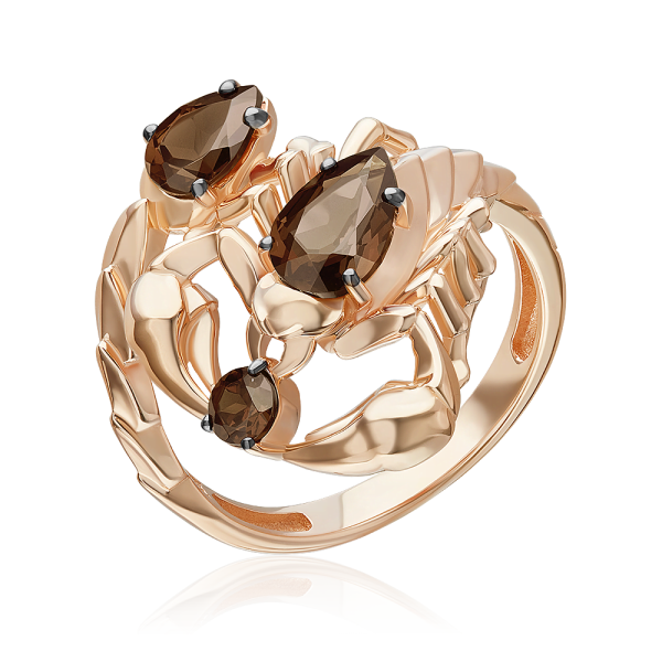 Золотое кольцо «Скорпион» с кварцем дымчатым
