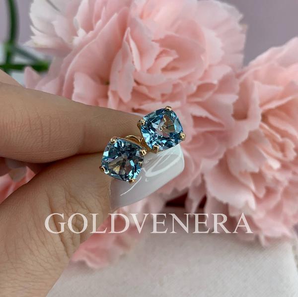 Крупные серьги-пусеты из красного золота с Натуральным Топазом