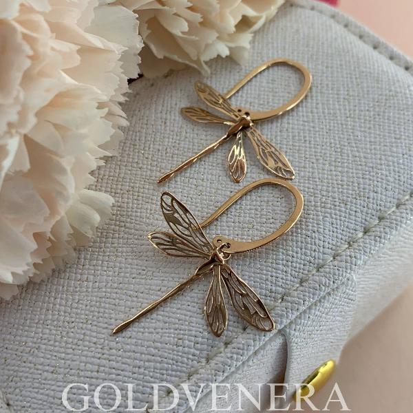 Серьги "Стрекозы" из красного золота