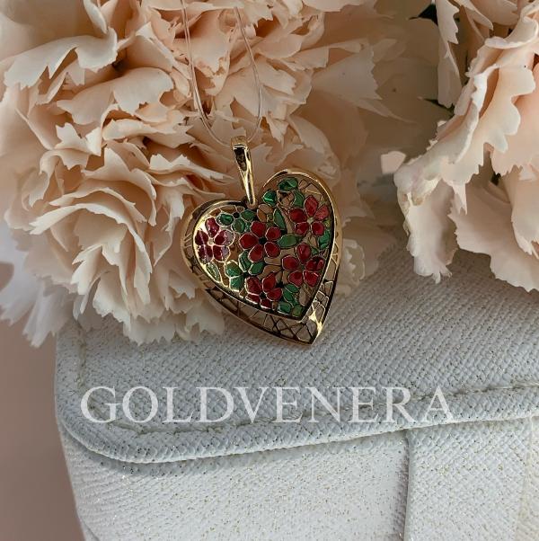 Подвеска "Сердце" из красного золота с Эмалью