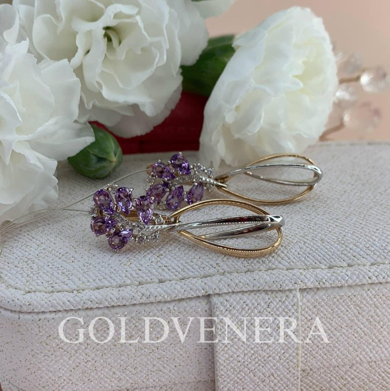 Серьги из красного золота с Натуральными Аметистами