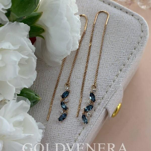 Серьги-Протяжки из красного золота с Топазом Лондон