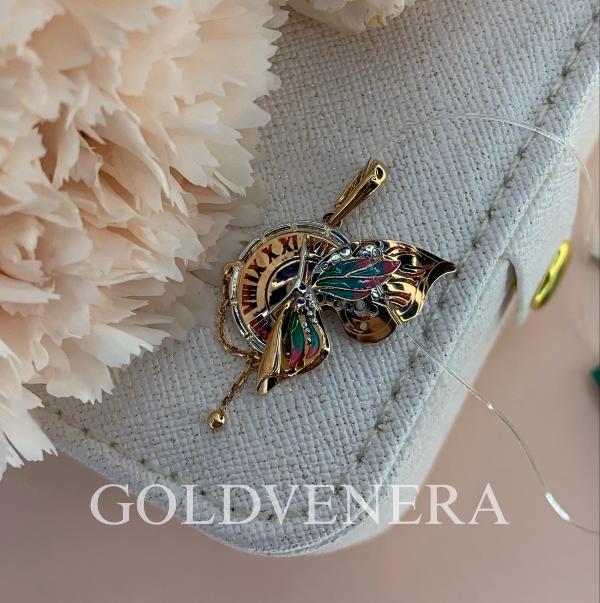 Подвеска "Непостоянство времени" из красного золота с эмалью