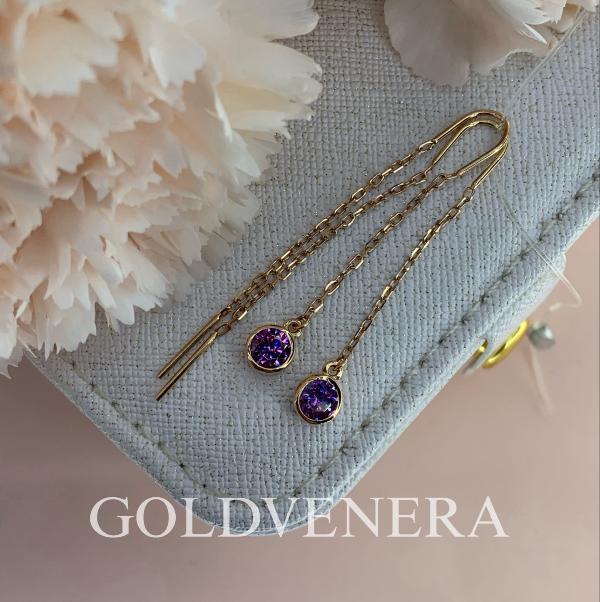 Протяжки из красного золота 585 пробы с Ярким камнем