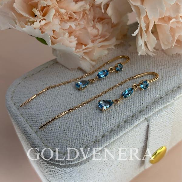 Серьги-протяжки из красного золота 585 пробы с Топазом Свисс